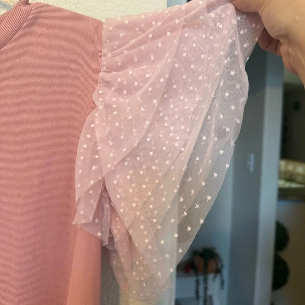 Pink Bodysuit with Ruffled Sleeves XL B - Picture 3 of 9